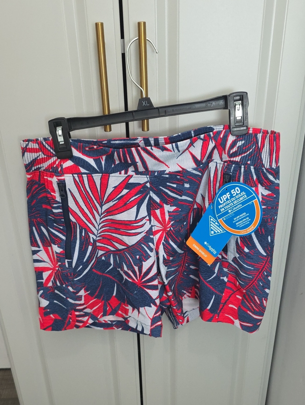 Columbia Red and Navy Tropical Print Athletic Shorts